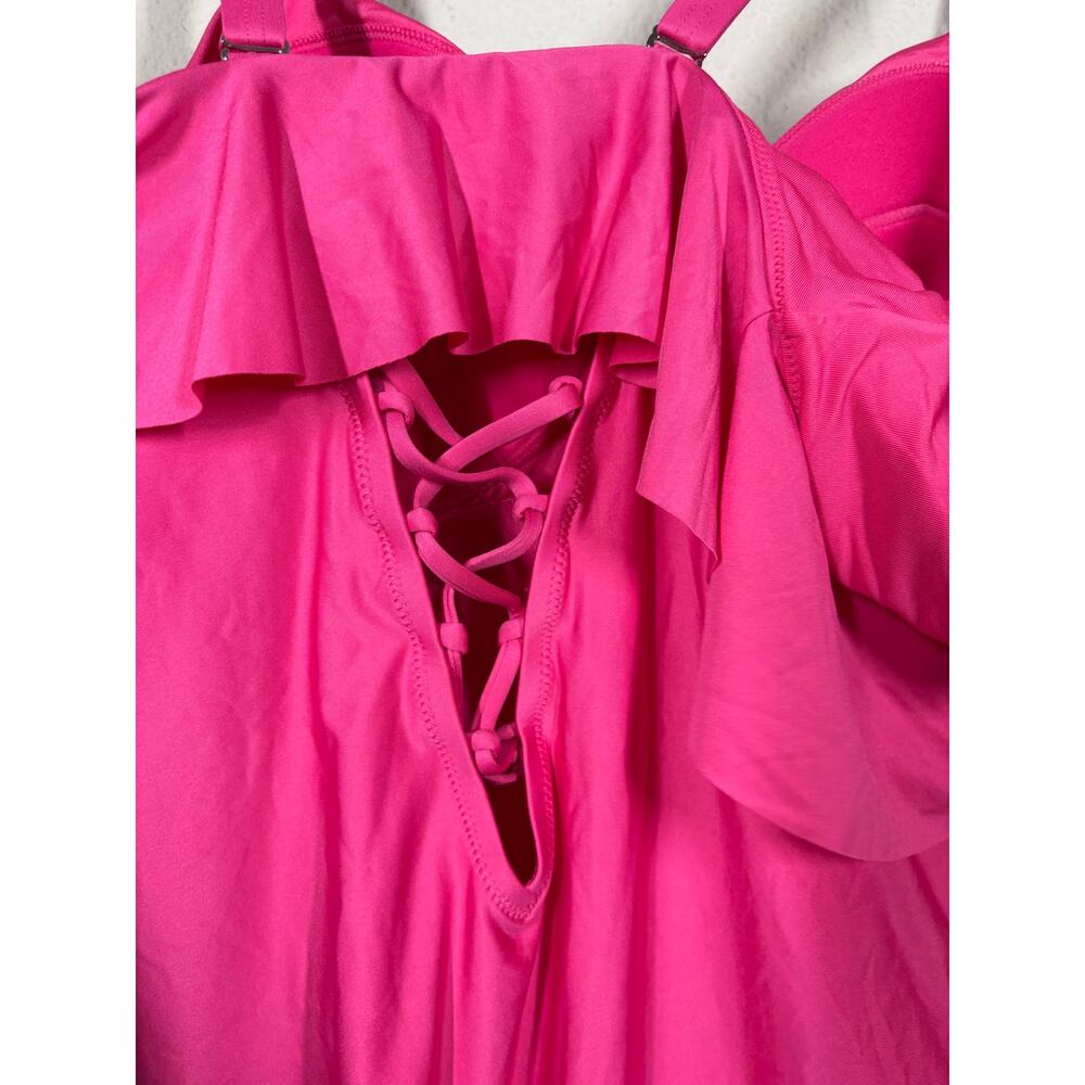 City Chic Size Medium/18 Ingrid Ruffle One Piece Fuchsia Pink Swimsuit Swimwear - Picture 10 of 15